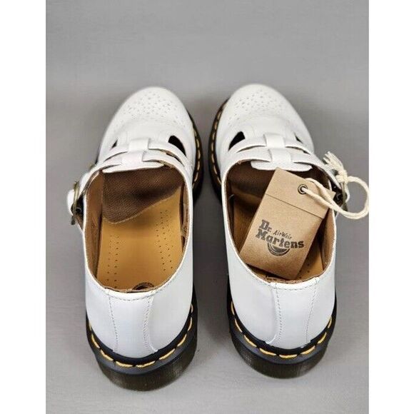Dr. Martens Sz 8 White Mary Jane Shoes Buckle Doc Martens 8065 Smooth Leather - Picture 4 of 13